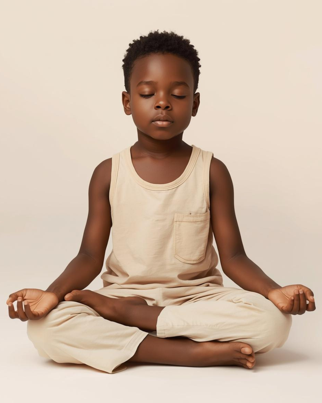 Young boy sitting and meditating